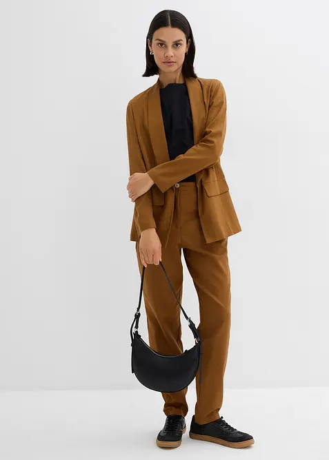 Pantaloni in misto lino e viscosa,  vita alta, bonprix