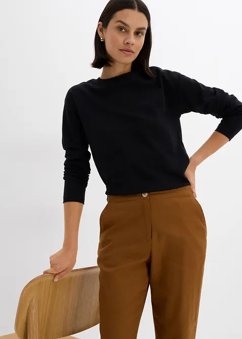 Pantaloni in misto lino e viscosa,  vita alta, bonprix