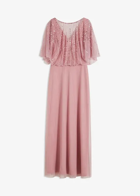 Abito lungo in tulle raffinato con paillettes, bonprix