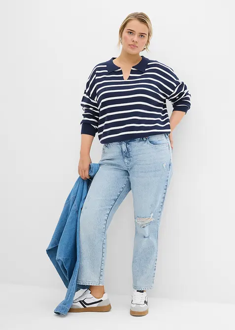 Jeans straight cropped con cinta comoda, vita media, bonprix