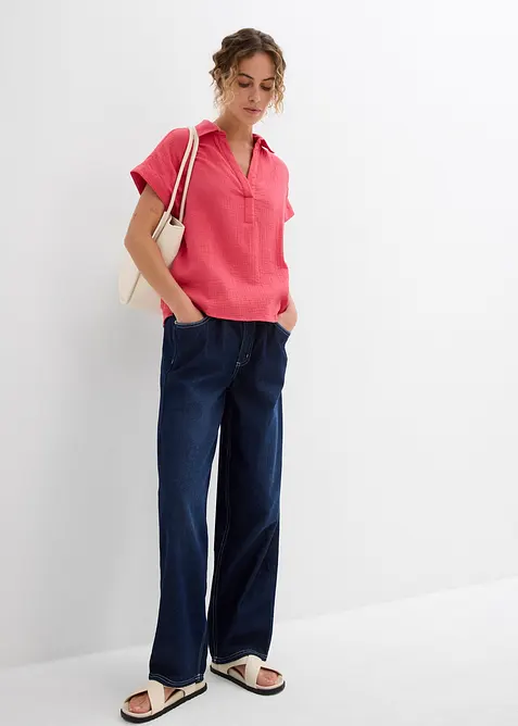 Blusa a maniche corte in mussola leggera, bonprix