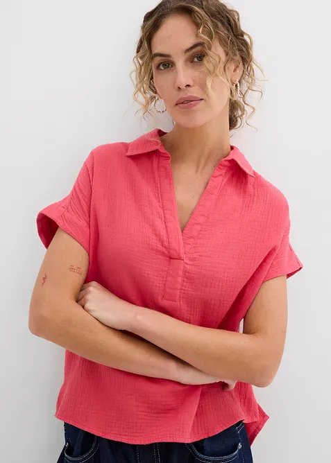 Blusa a maniche corte in mussola leggera, bonprix