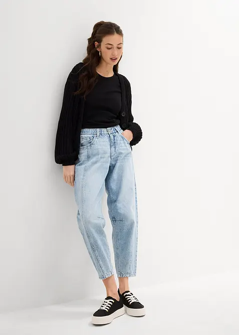 Jeans barrel cropped low stretch, vita media, bonprix