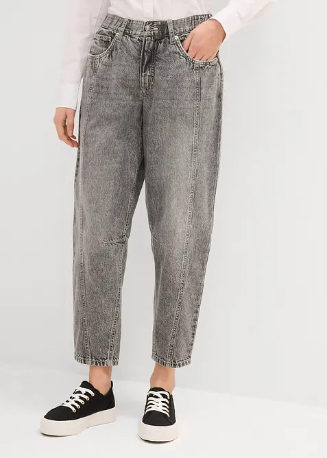 Jeans barrel cropped low stretch, vita media, bonprix