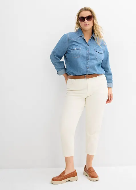 Mom jeans cropped, vita alta, bonprix