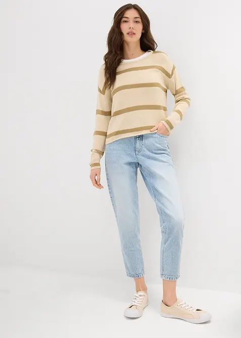 Mom jeans cropped, vita alta, bonprix