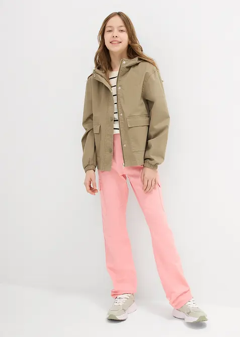 Giacca in twill con tasche applicate e cappuccio, bonprix