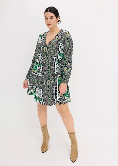 Abito a portafoglio in satin fantasia, bonprix