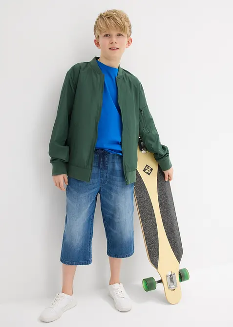 Bermuda lunghi in jeans con elastico in vita, slim fit, bonprix