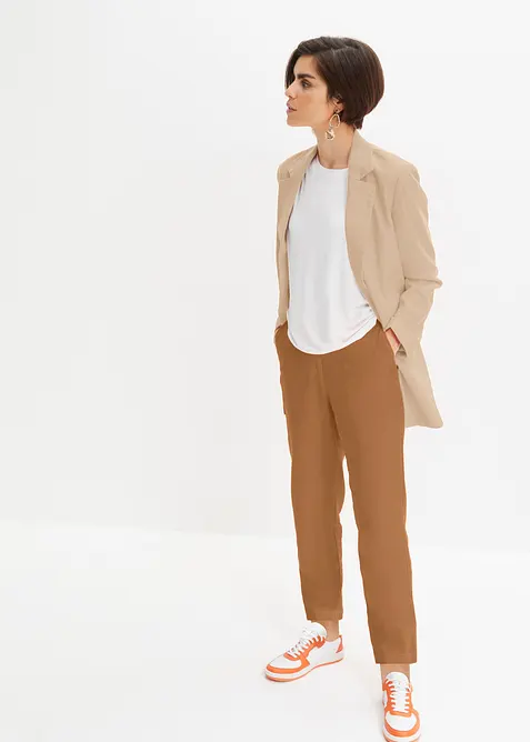 Pantaloni cropped in misto lino e viscosa, vita alta, bonprix