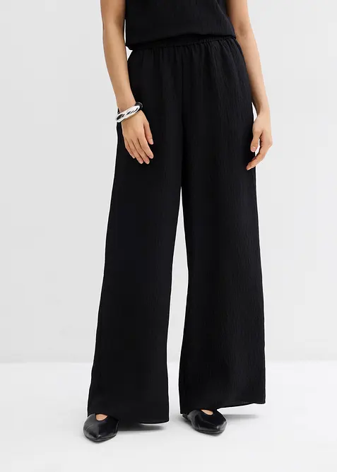 Pantaloni in misto viscosa crinkle strutturato, bonprix