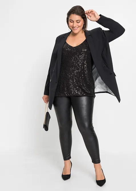 Top con spalline sottili e paillettes in morbido misto viscosa, bonprix