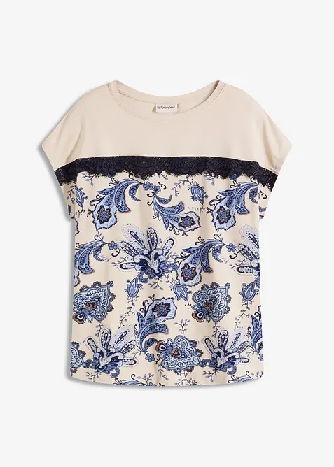 Maglia oversize con applicazione di pizzo sullo scollo, bonprix