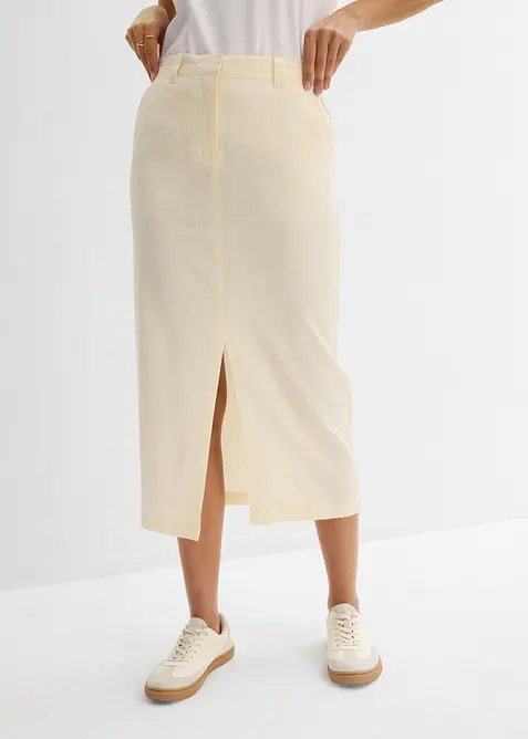 Gonna midi in misto lino fresco, bonprix