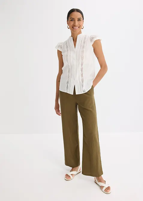 Camicetta in puro cotone con ricamo traforato, bonprix