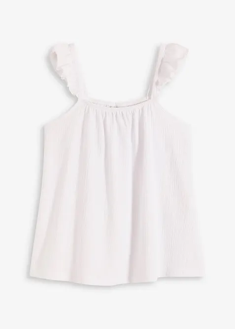 Top in jersey crêpe con volant alle spalline, bonprix