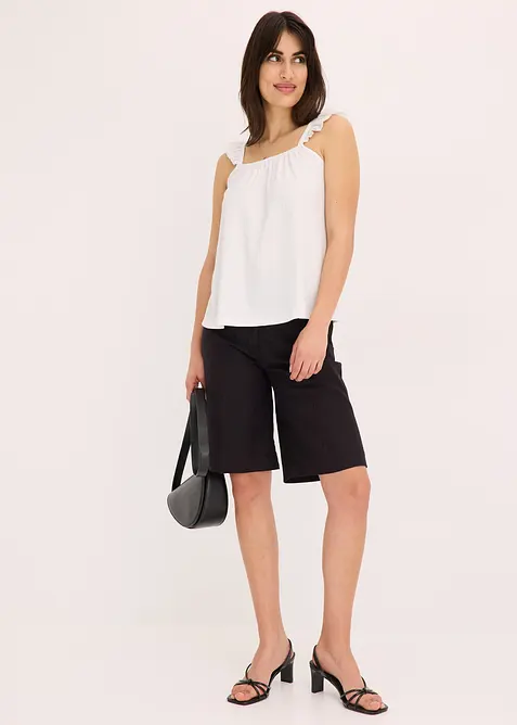 Top in jersey crêpe con volant alle spalline, bonprix