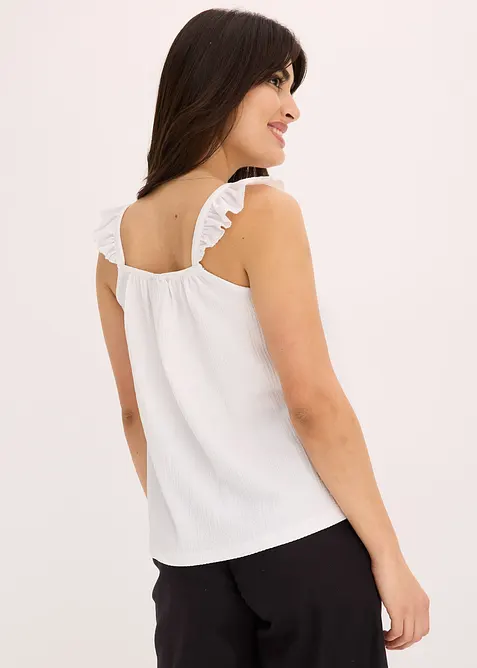 Top in jersey crêpe con volant alle spalline, bonprix