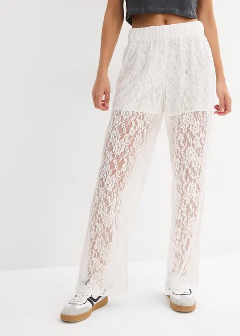 Pantaloni con elastico in vita e pizzo, bonprix