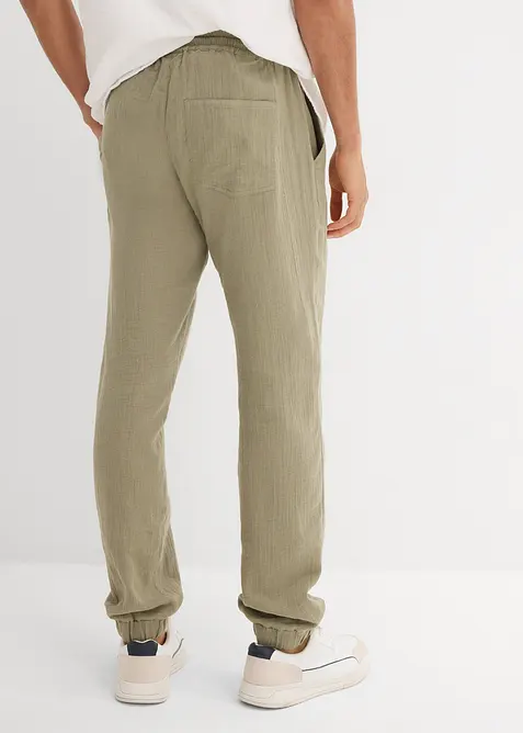 Pantaloni in mussola di puro cotone con elastico in vita regular fit, tapered, bonprix