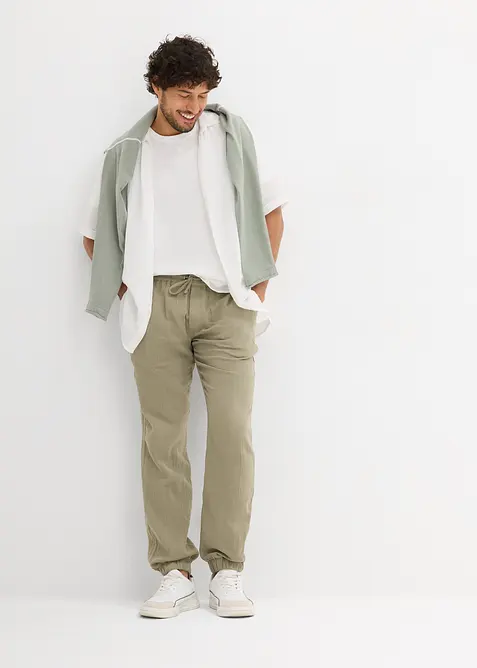 Pantaloni in mussola di puro cotone con elastico in vita regular fit, tapered, bonprix
