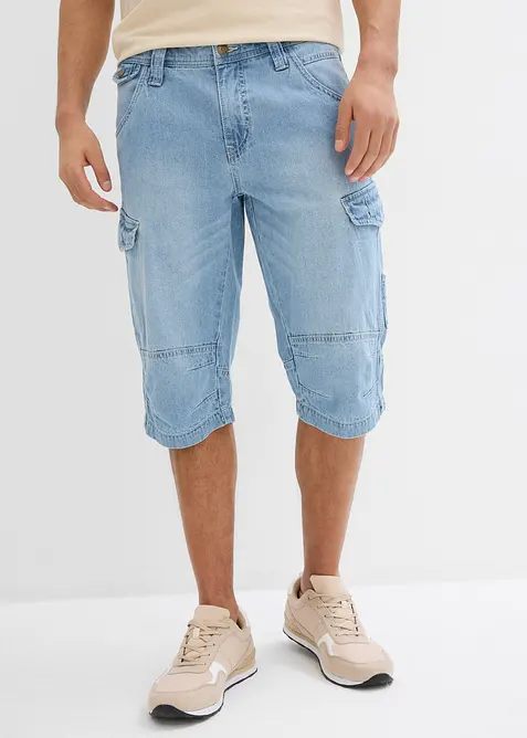 Bermuda cargo lunghi in denim elasticizzato leggero, relaxed fit, bonprix