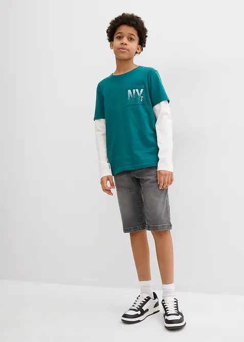 Bermuda in denim elasticizzato con elastico in vita, regular fit, bonprix