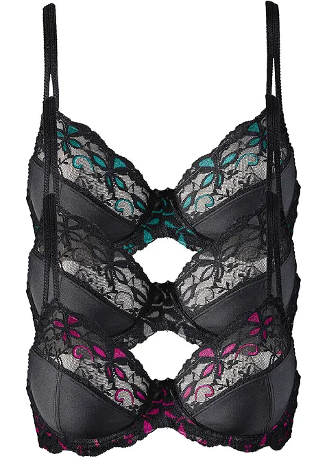 Reggiseno con ferretto e pizzo delicato (pacco da 3), bonprix