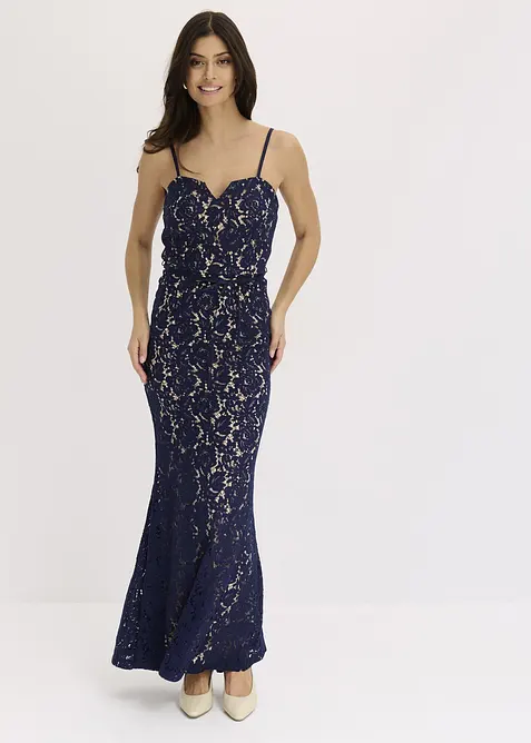 Abito di pizzo con spalline e fascia in satin, bonprix