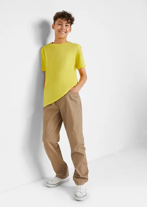 Pantaloni regular fit con elastico in vita in puro cotone, straight (pacco da 3), bonprix