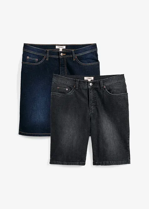Bermuda in jeans elasticizzati, regular fit (pacco da 2), bonprix