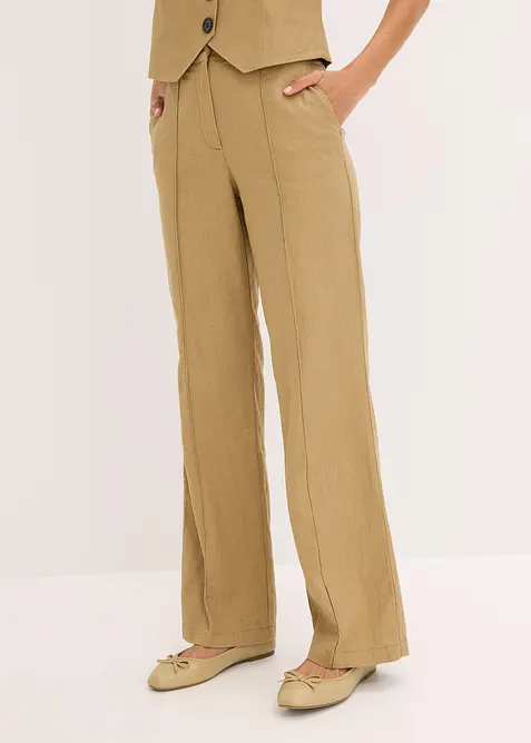 Pantaloni con pinces in misto lino a vita alta, bonprix