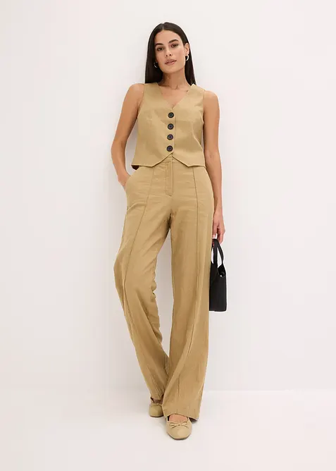 Pantaloni con pinces in misto lino a vita alta, bonprix