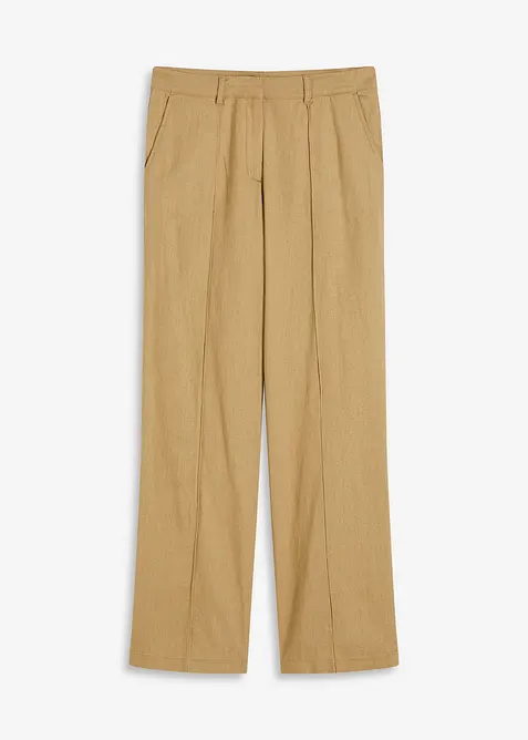 Pantaloni con pinces in misto lino a vita alta, bonprix