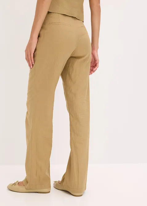 Pantaloni con pinces in misto lino a vita alta, bonprix