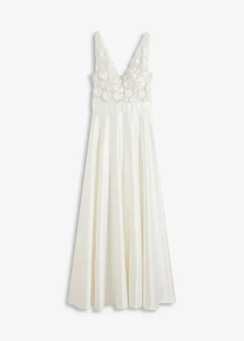 Abito da sposa in satin lucido con applicazione floreale, bonprix