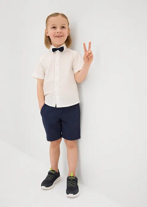 Camicia con maniche corte e papillon in puro cotone (set 2 pezzi), bonprix