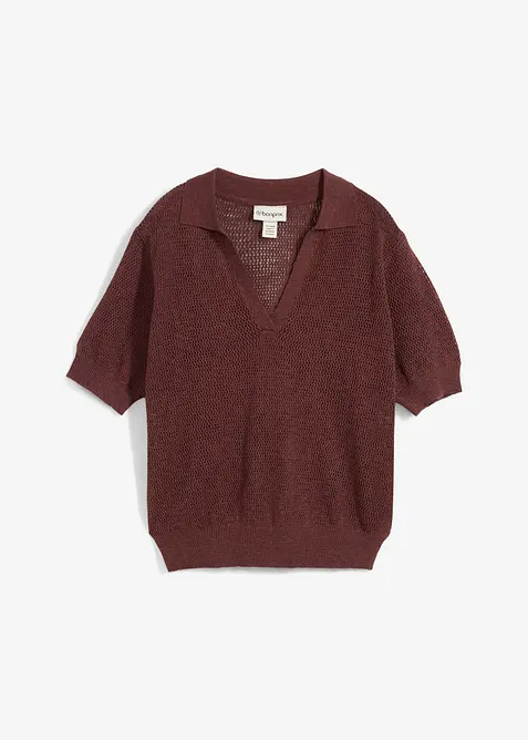 Polo in maglia traforata di misto lino, bonprix