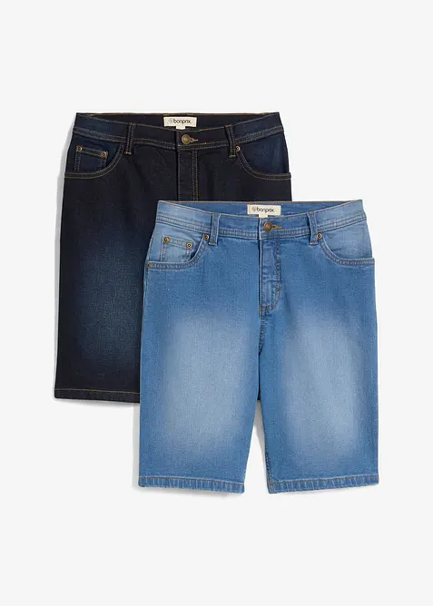 Bermuda in jeans elasticizzato, regular fit (pacco da 2), bonprix