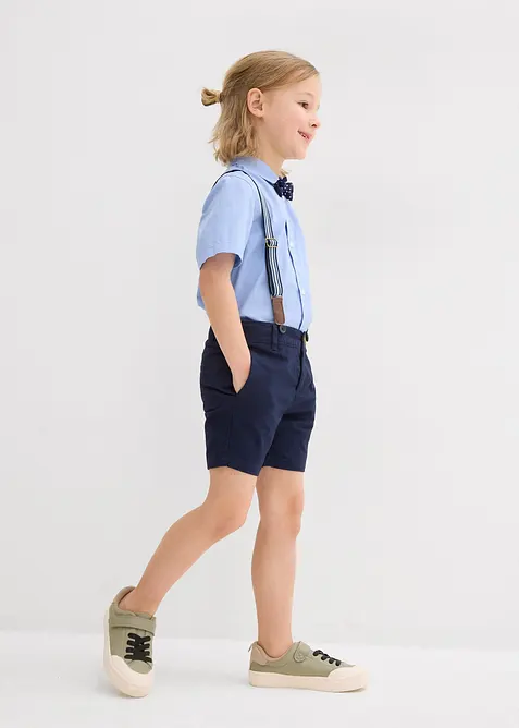 Camicia a maniche corte, Bermuda chino, bretelle e papillon (set 4 pezzi), bonprix