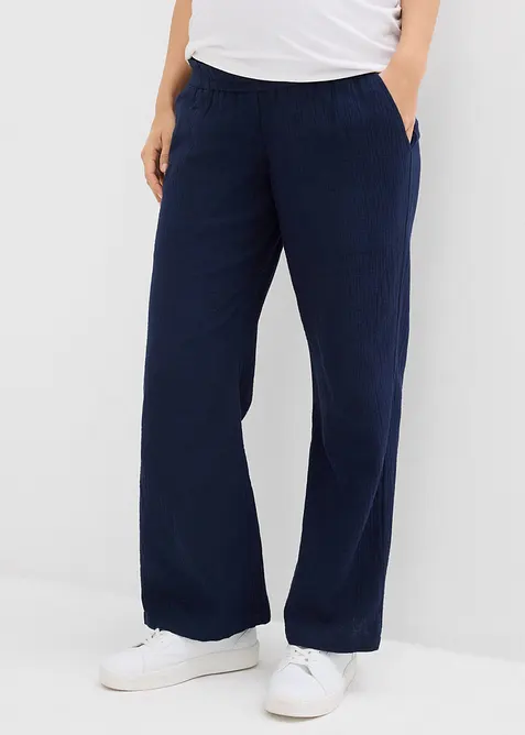 Pantaloni prémaman in mussola di puro cotone, loose fit, bonprix
