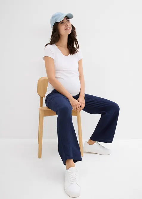 Pantaloni prémaman in mussola di puro cotone, loose fit, bonprix