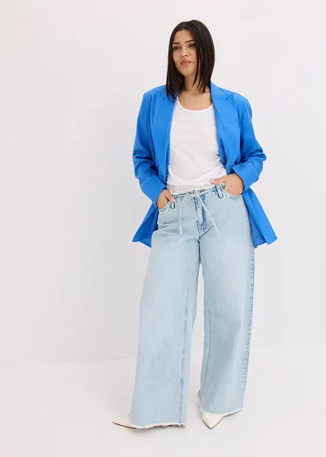 Blazer casual in misto lino con collo ampio a revers, bonprix