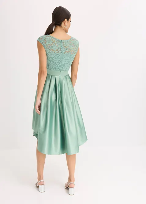 Abito asimmetrico in satin lucido con pizzo, bonprix