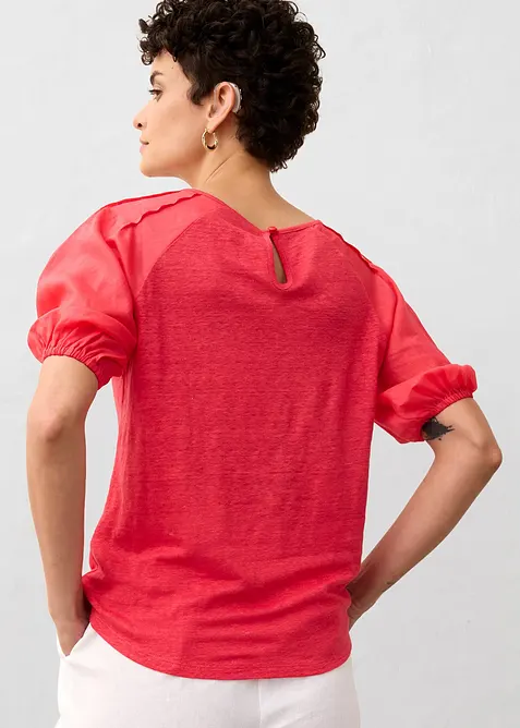 Maglia in lino con maniche a palloncino in ramiè, bonprix