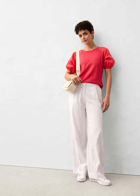 Maglia in lino con maniche a palloncino in ramiè, bonprix