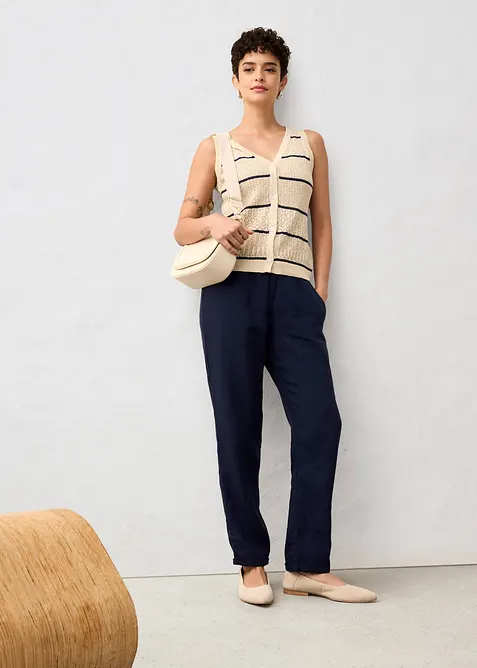 Gilet in maglia traforata con percentuale di lino, bonprix