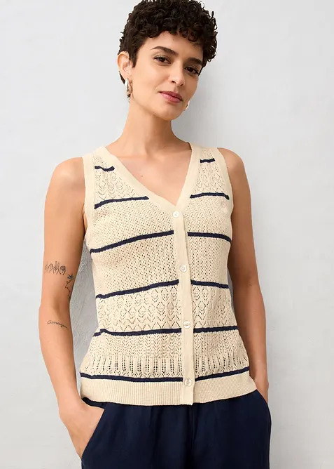 Gilet in maglia traforata con percentuale di lino, bonprix