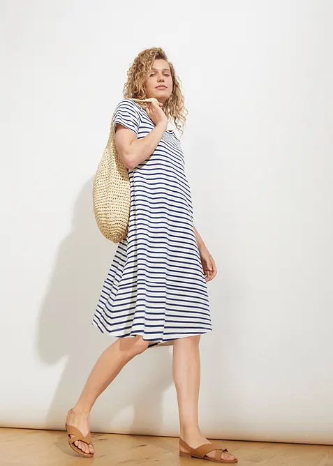 Abito di jersey al ginocchio in filato fiammato di cotone con tasche, bonprix