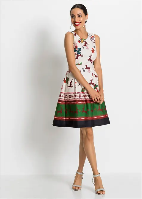 Abito in tessuto sostenuto effetto neoprene con motivo natalizio, bonprix